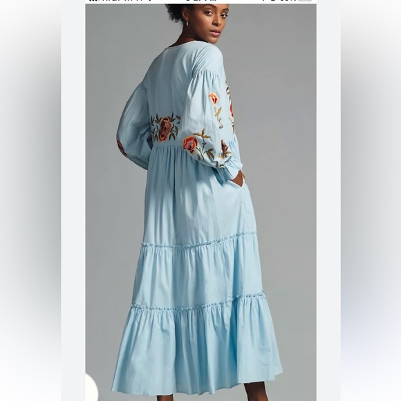 Anthropologie Samant Chauhan Tiered Embroidered Maxi Dress, Blue Size M NWT - Picture 11 of 12